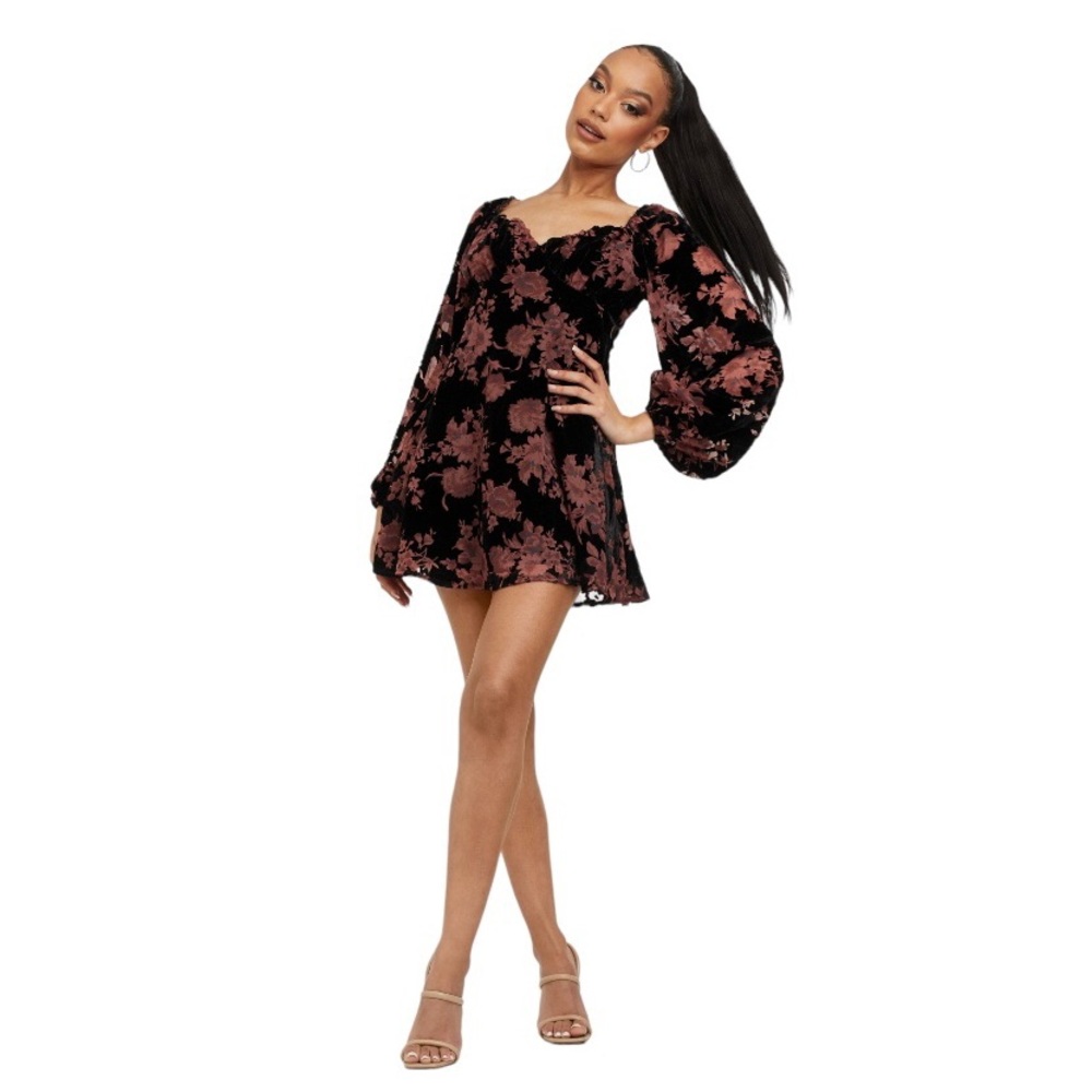 CLOSET CLEAR OUT- Missguided Black and Pink Floral Long Sleeve Dress